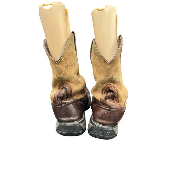 🤠 Ariat Work men 10.5EE Brown Leather Cowboy Boots – Pull-On Square Toe - Picture 4 of 8